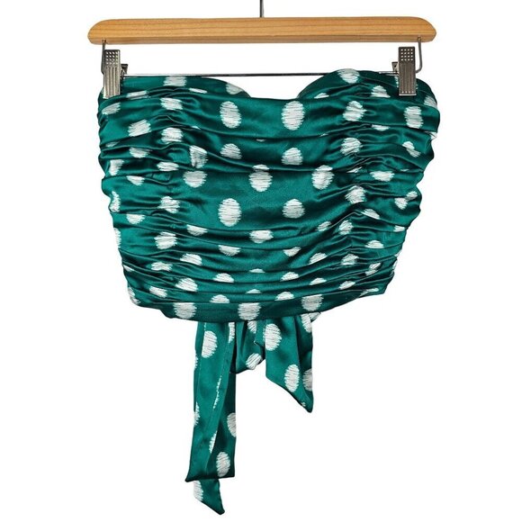 Hutch Polka Dots Strapless Pleated Blouse Back Zip Tie Back Stretch Womens 6 NWT - Picture 8 of 16